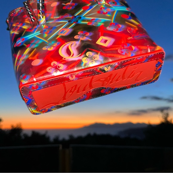 Louboutin: Holographic Patent Cabata Spiked Leather Mini Tote Crossbody Bag - Picture 11 of 17